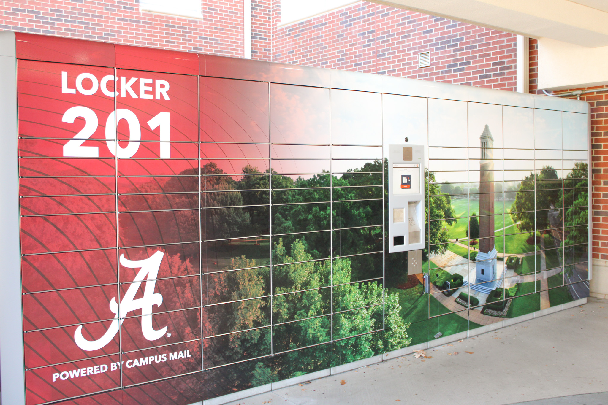 Locker 201 wrap of a wide-angle drone shot of Denny Chimes and the quad.